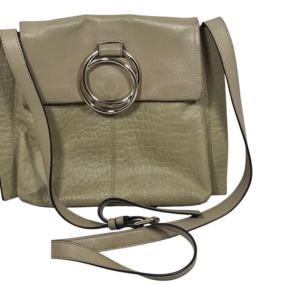 Vince Camuto Livy Crossbody Beige Cream Leather Bag Pebbled Reptile Design